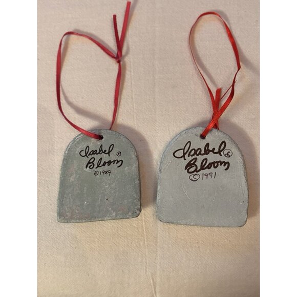 Vintage Signed Isabel Bloom Lot Set 2 Christmas Ornaments Cast 1989 1991 - Picture 3 of 7